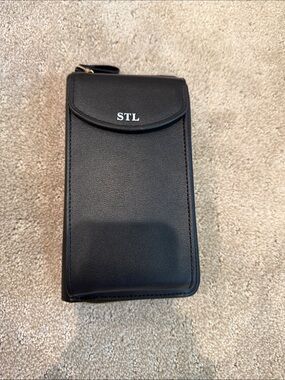 STL Black Leather Crossbody Phone Pouch